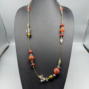 Vintage Necklace Lampwork Glass Beads Artisan Czech Gold Tone 34 inches